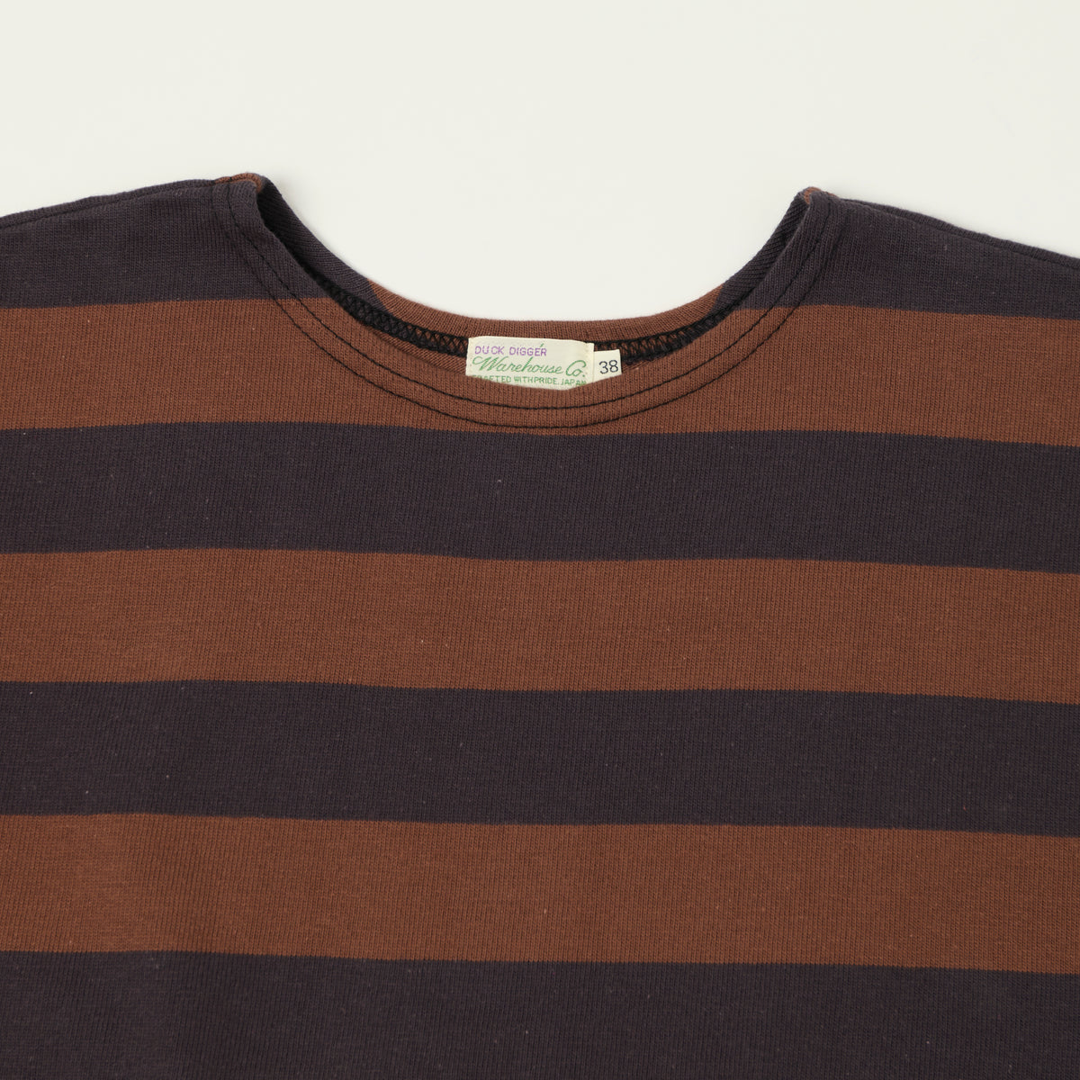 Warehouse 4050 Duck Digger Border Stripe T-Shirt - Black/Brown