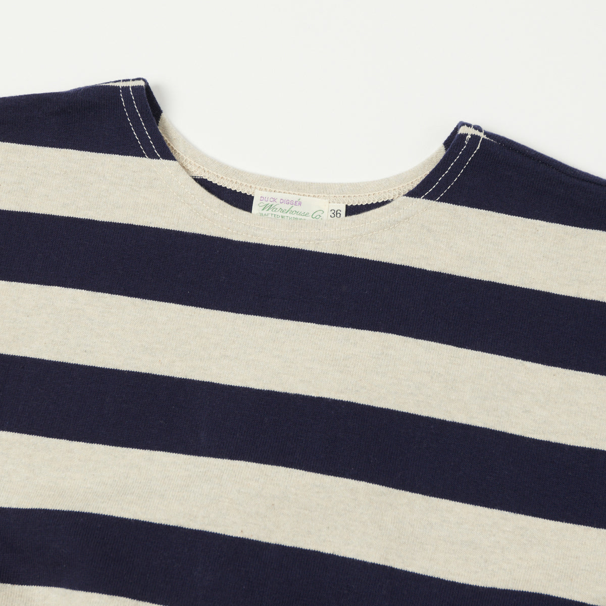 Warehouse & Co 4050 Duck Digger Border Stripe T-Shirt - Navy/Oatmeal