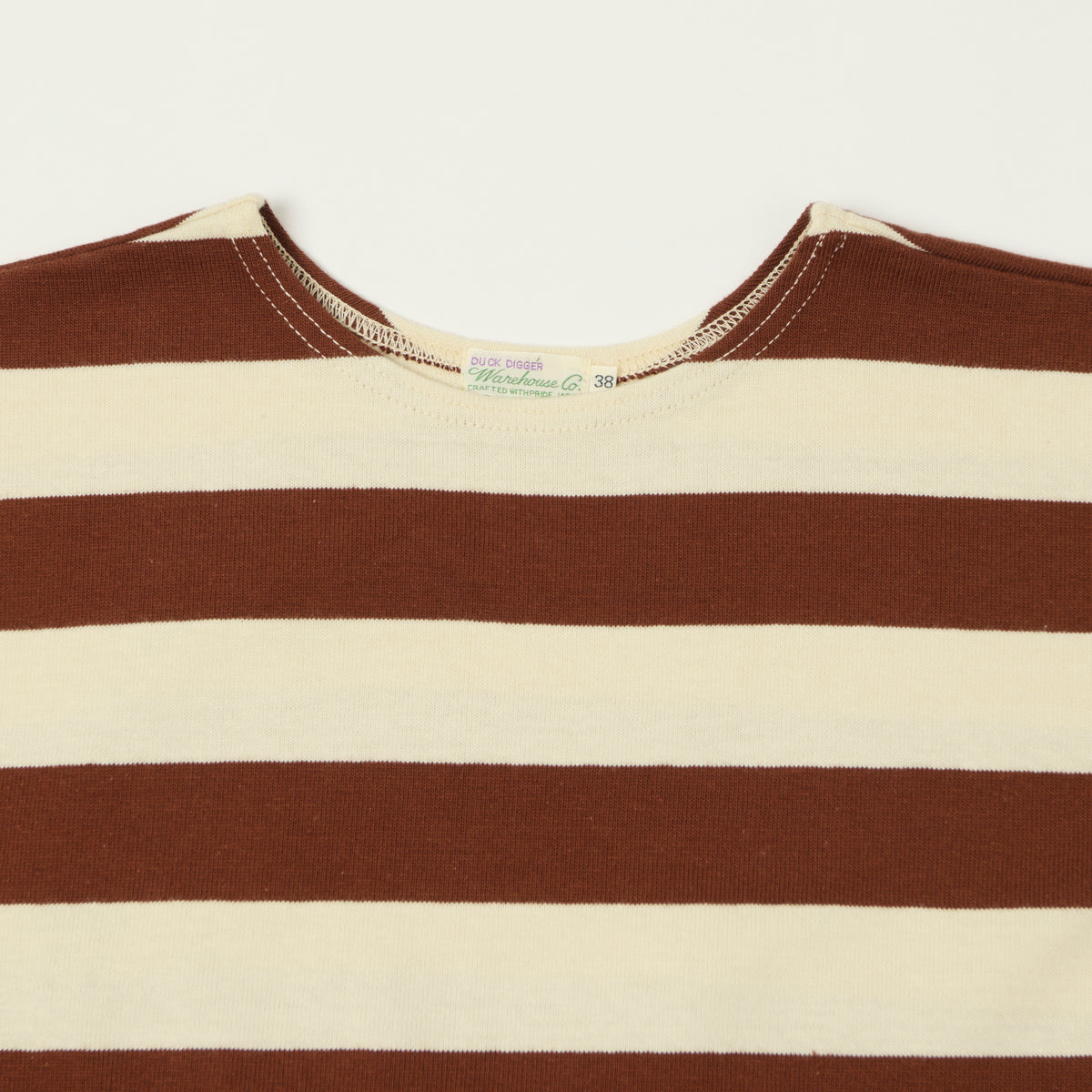 Warehouse & Co 4051 Duck Digger 3/4 Sleeve Border T-Shirt - Brown/Natural