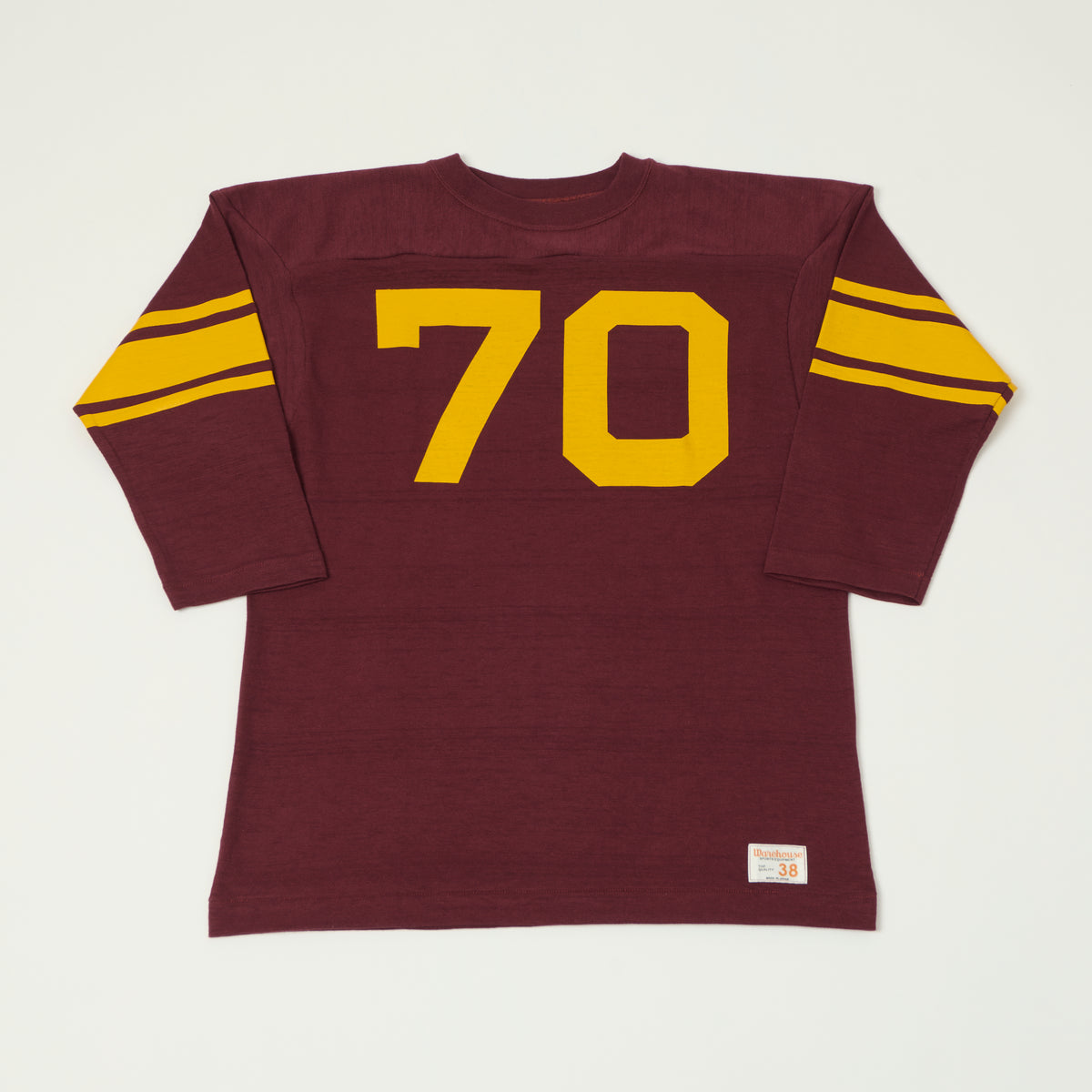 Warehouse & Co 4063 'No. 70' 3/4 Sleeve Football Tee - Bordeaux