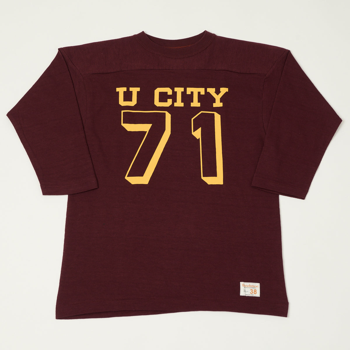 Warehouse & Co 4063 'U City' 3/4 Sleeve Football T-Shirt - Bordeaux