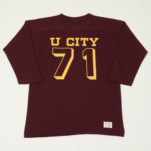 Warehouse & Co 4063 'U City' 3/4 Sleeve Football T-Shirt - Bordeaux
