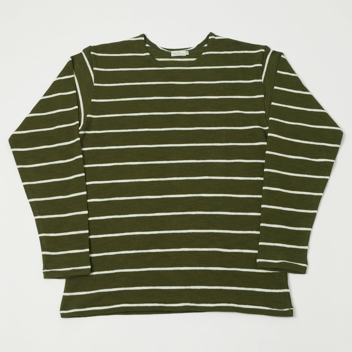 Warehouse & Co 4088 Duck Digger Long Sleeve Stripe T-Shirt - Green/Off White