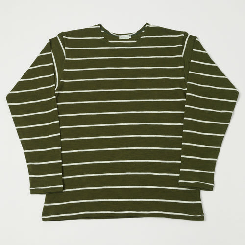 Warehouse & Co 4088 Duck Digger Long Sleeve Stripe T-Shirt - Green/Off White
