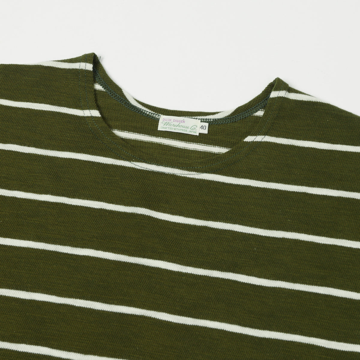 Warehouse & Co 4088 Duck Digger Long Sleeve Stripe T-Shirt - Green/Off White