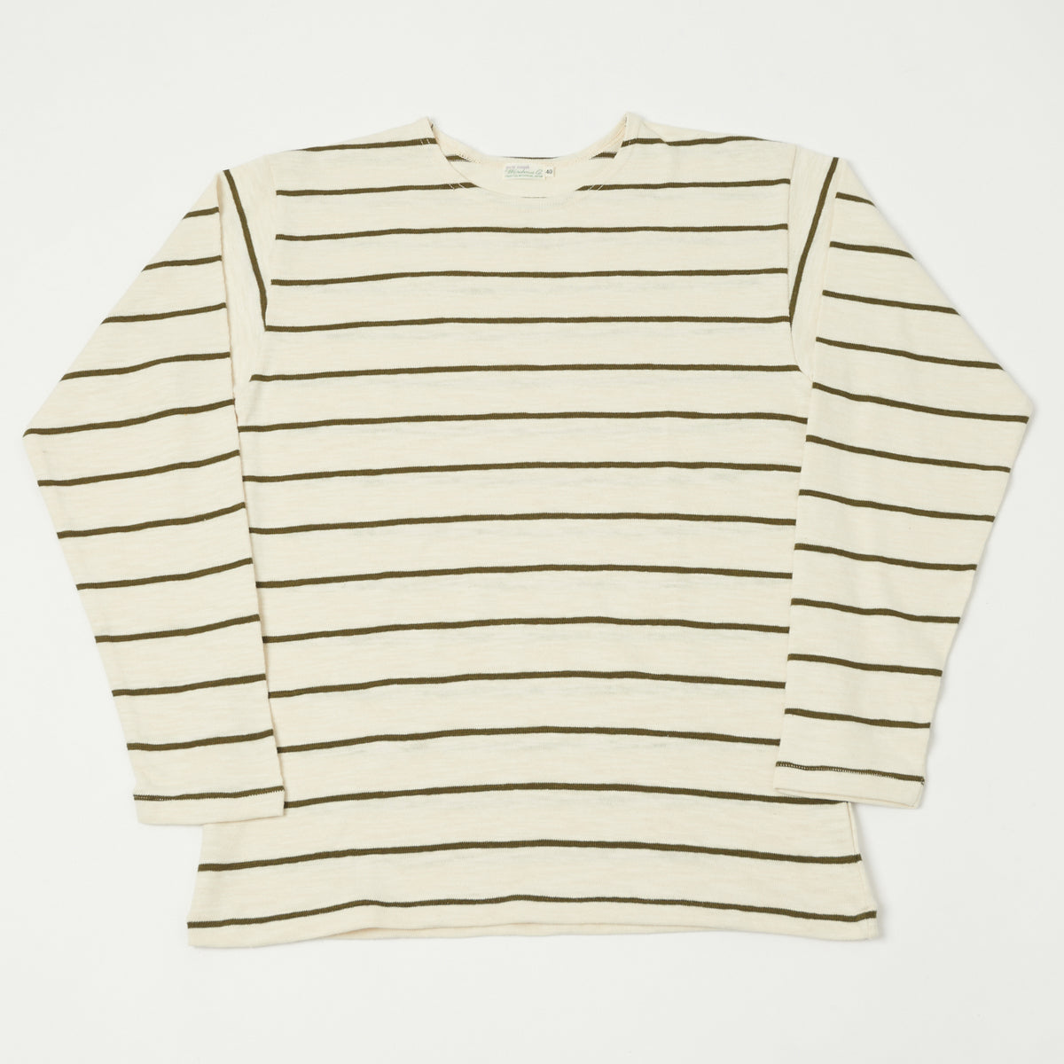 Warehouse & Co 4088 Duck Digger Long Sleeve Stripe T-Shirt - Off White/Green