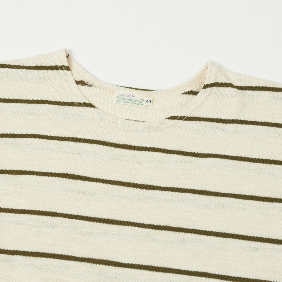 Warehouse & Co 4088 Duck Digger Long Sleeve Stripe T-Shirt - Off White/Green