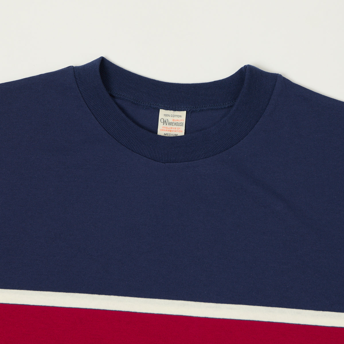 Warehouse & Co 4107 Panel Border T-Shirt - Navy/Off White/Red