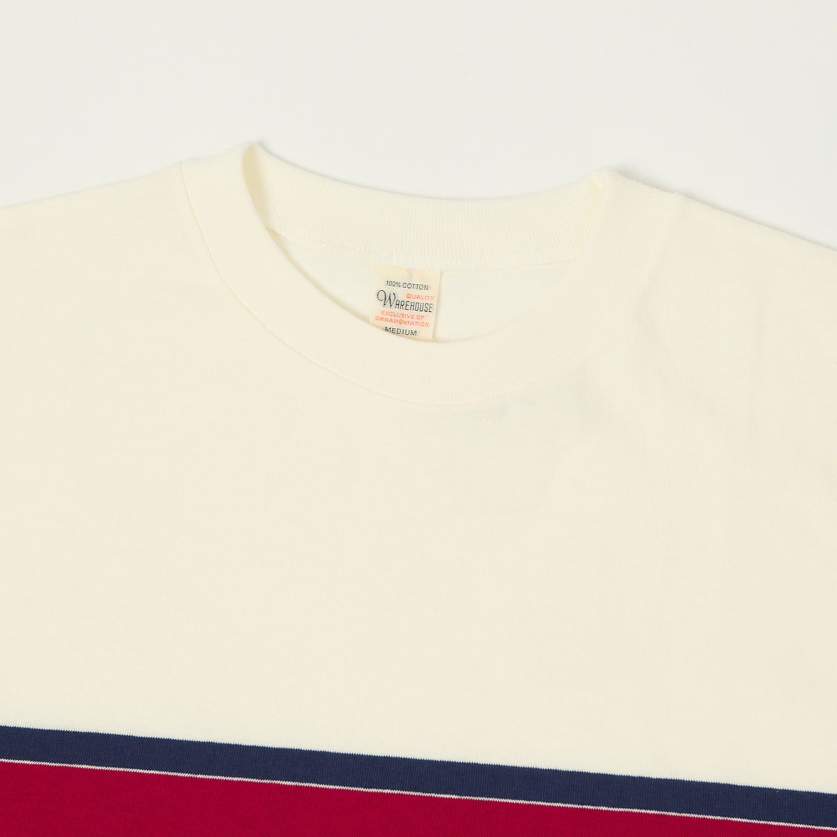 Warehouse & Co 4107 Panel Border T-Shirt - Off White/Navy/Red