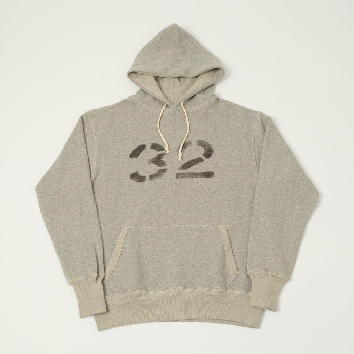 Warehouse & Co 450 'No 32' Two Needle Hooded Sweatshirt - Heather Grey