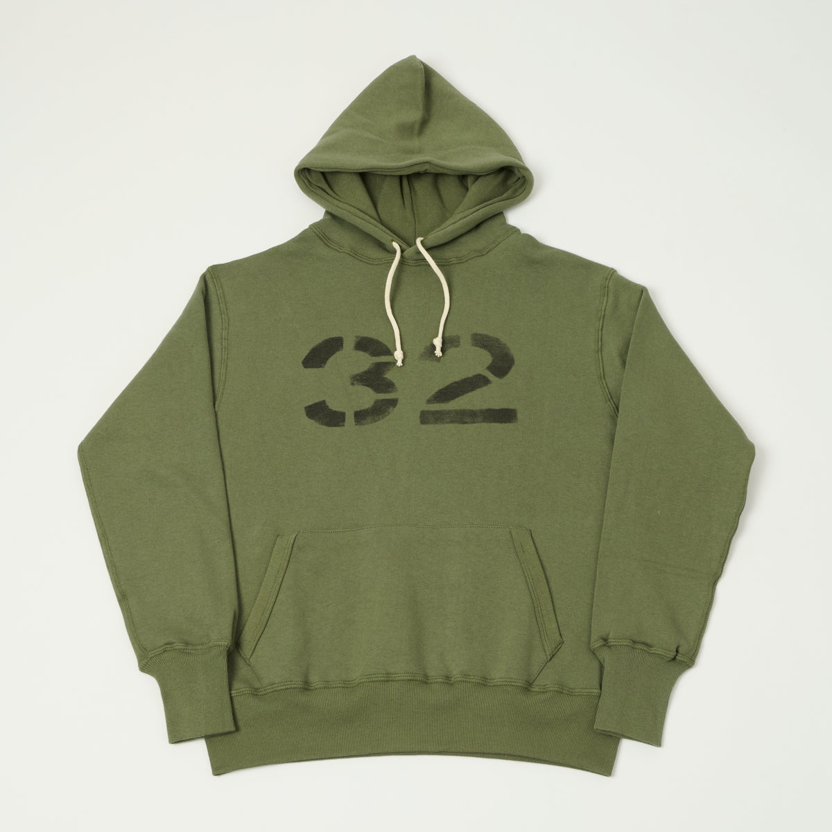 Warehouse & Co 450 'No 32' Two Needle Hooded Sweatshirt - OD Green