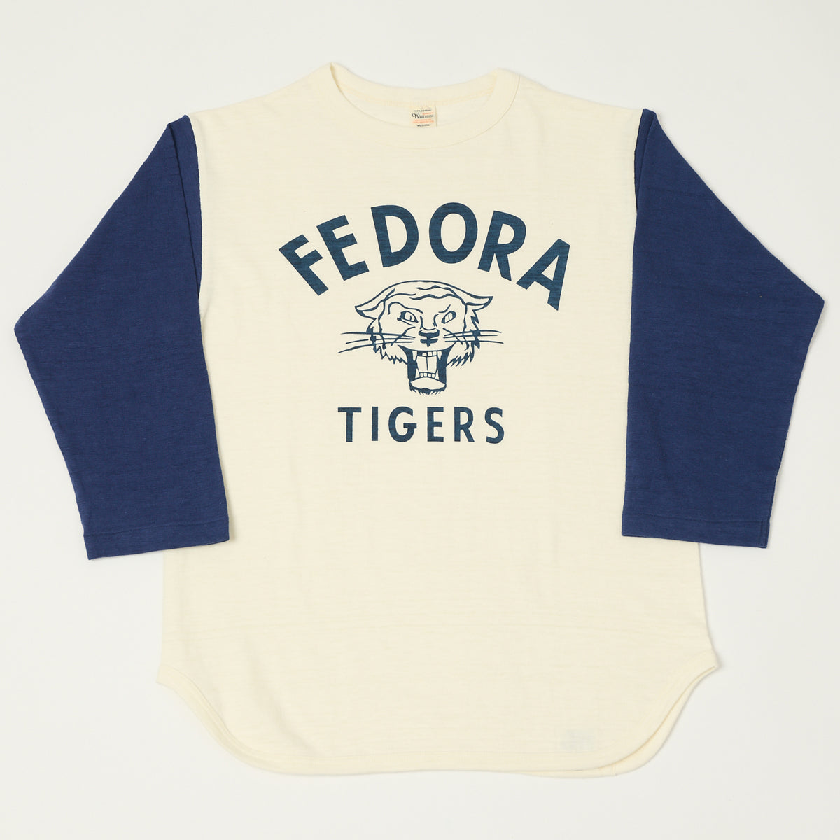 Warehouse & Co 4800 'Fedora Tigers'  Baseball T-Shirt - Cream/Navy
