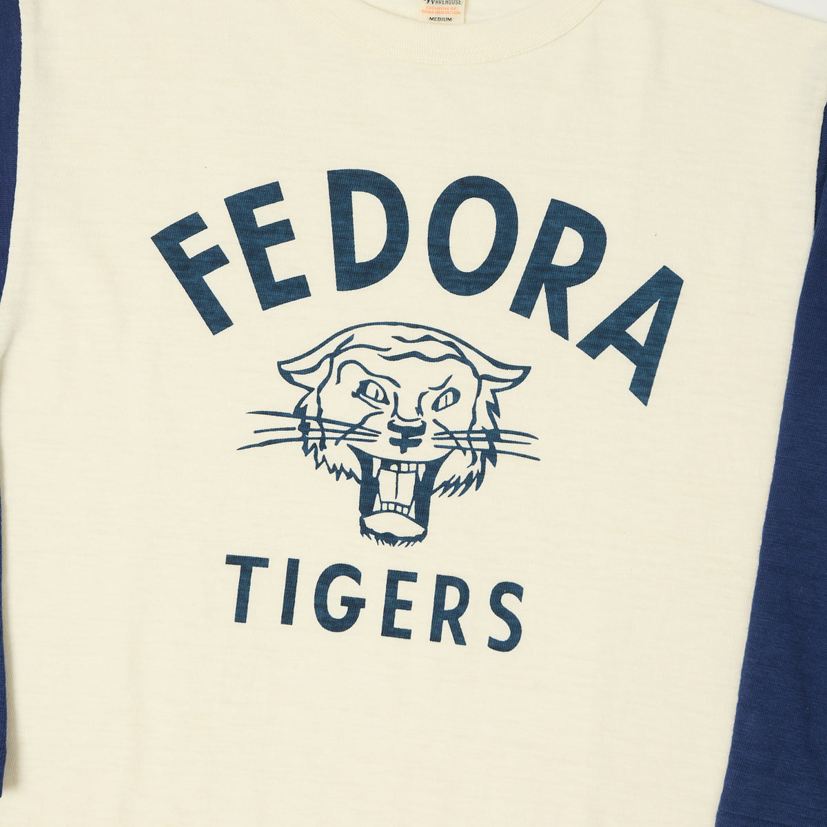 Warehouse & Co 4800 'Fedora Tigers'  Baseball T-Shirt - Cream/Navy