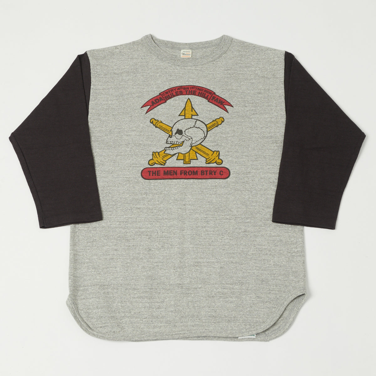 Warehouse & Co 4800 'Men From BTRY C' Baseball T-Shirt - Heather Grey/Sumikuro