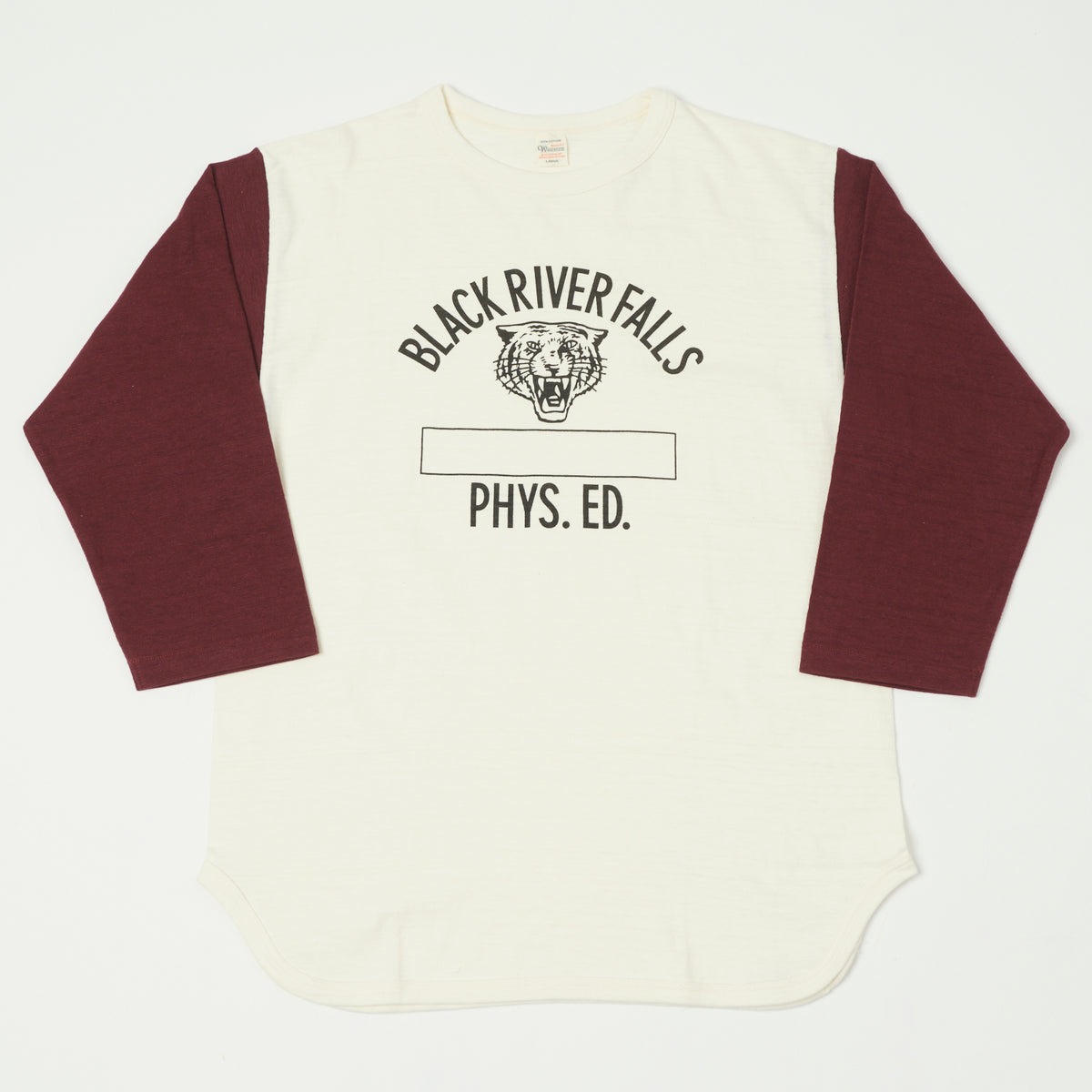 Warehouse & Co 'Black River Tigers' 4800 Baseball T-Shirt - Cream/Bordeaux