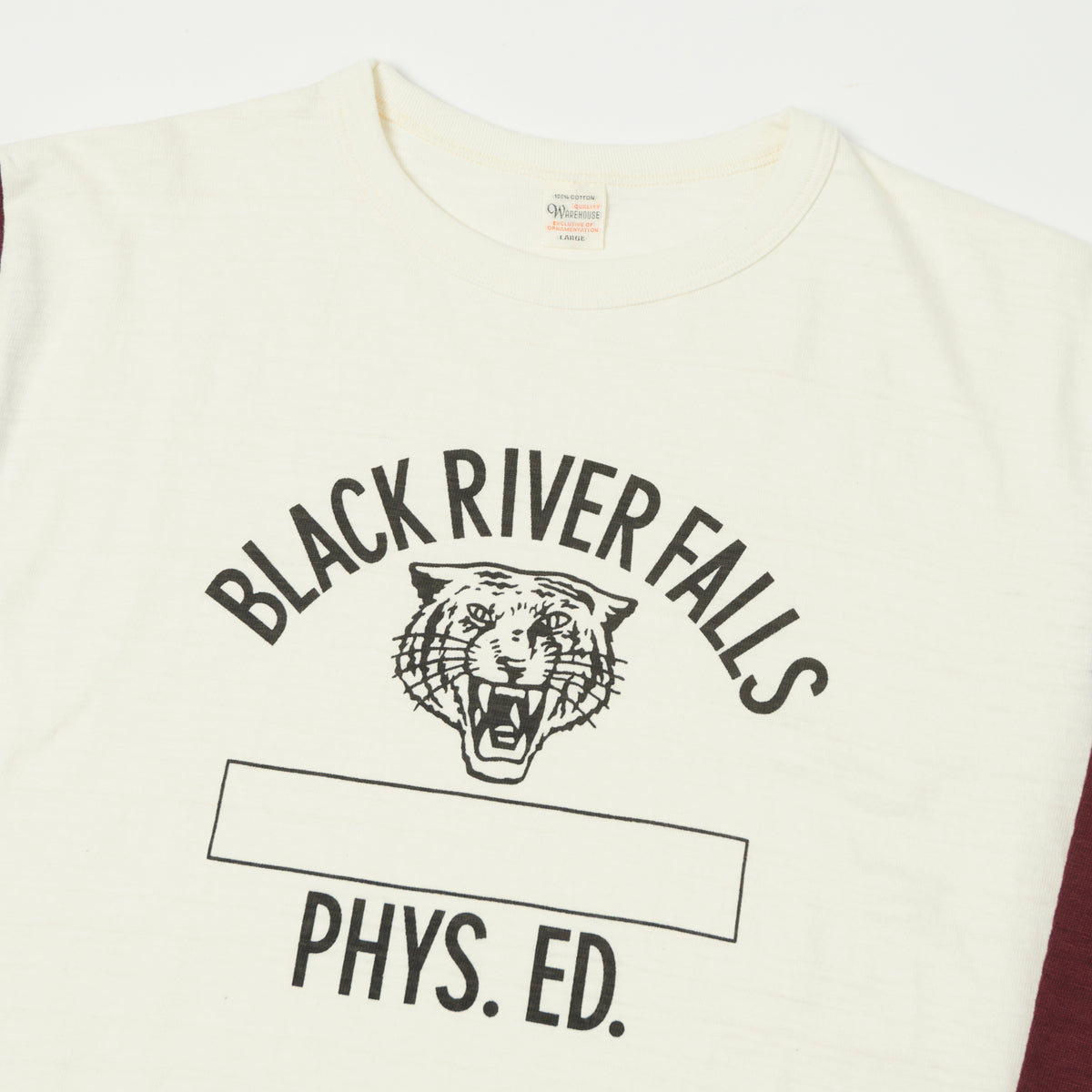 Warehouse & Co 'Black River Tigers' 4800 Baseball T-Shirt - Cream/Bordeaux