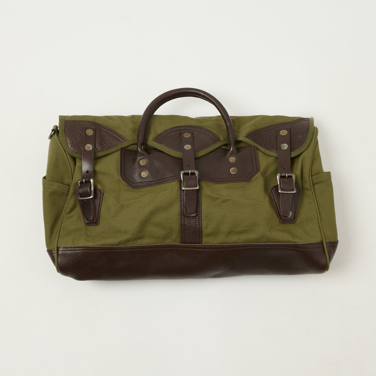Warehouse & Co 5218 Leather/Canvas Boston Bag - OD Green