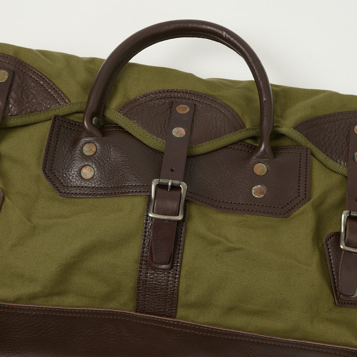 Warehouse & Co 5218 Leather/Canvas Boston Bag - OD Green