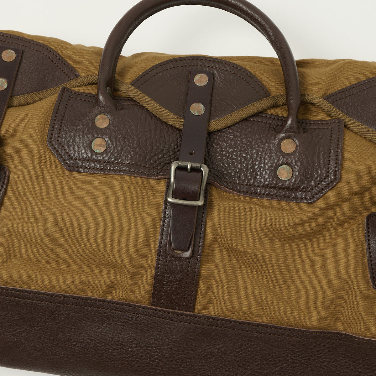 Warehouse & Co 5218 Leather/Canvas Boston Bag - Brown