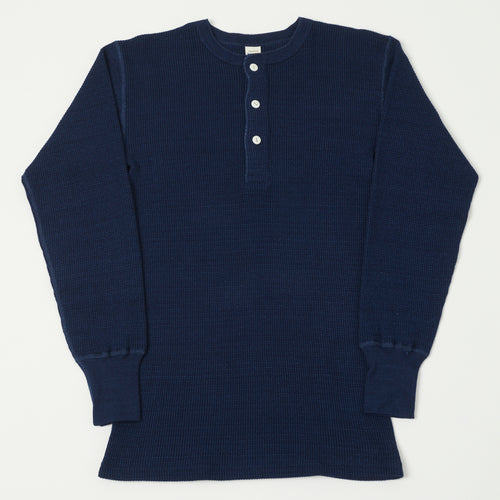 Warehouse & Co 5912 Waffle Knit Thermal Henley - Indigo