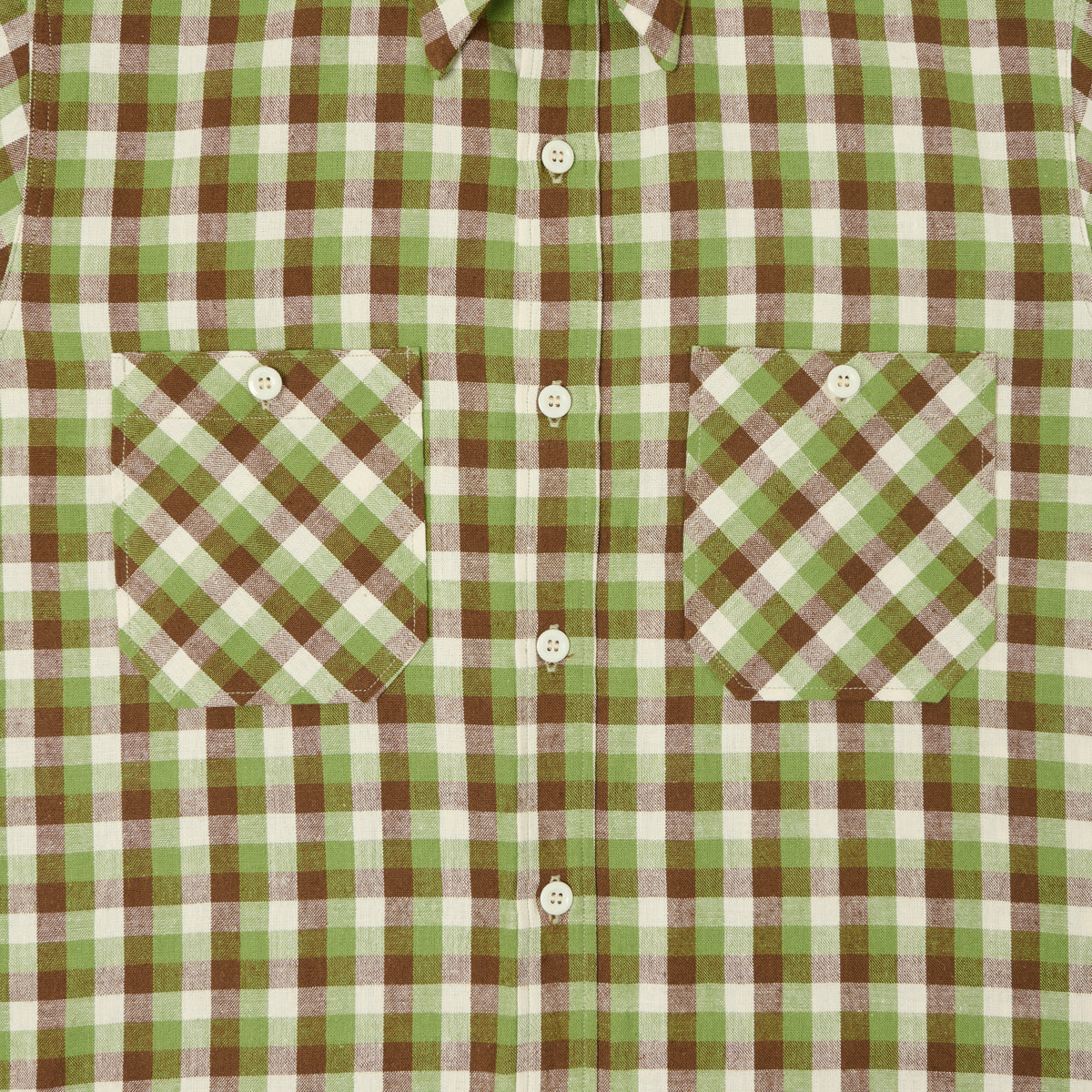 Warehouse & Co 3056 Duck Digger Short Sleeve Check Shirt - Brown/Green