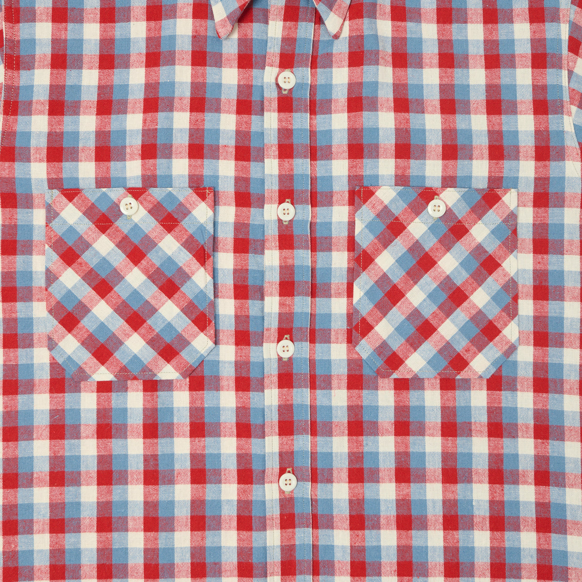Warehouse & Co 3056 Duck Digger Short Sleeve Check Shirt - Red/Sax