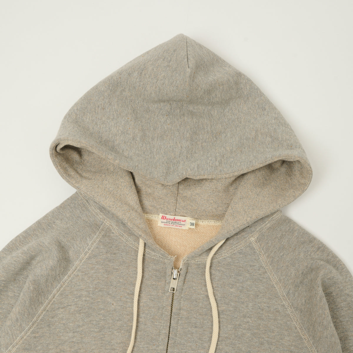 Warehouse & Co 496 Raglan Sleeve Zip Through Hoodie - Heather Grey