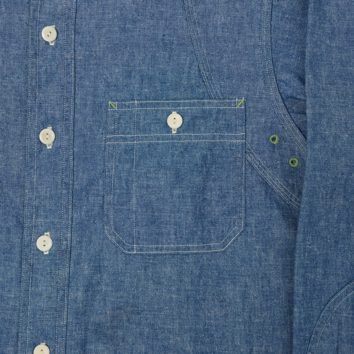 Warehouse & Co 'Duck Digger' 3064 Ventilation Triple Stitch Chambray Shirt - Sax