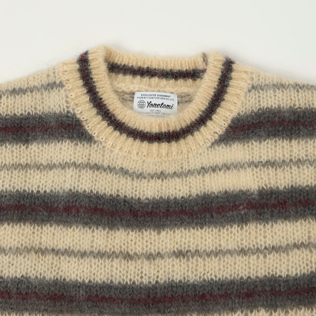 Yonetomi Brushed Mohair Border Knit Jumper - Ivory
