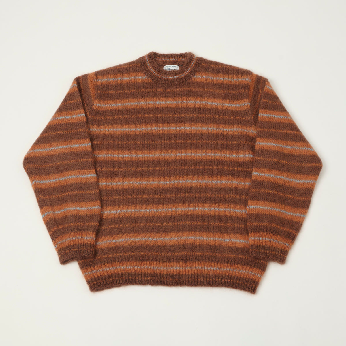 Yonetomi Brushed Mohair Border Knit Jumper - Brown