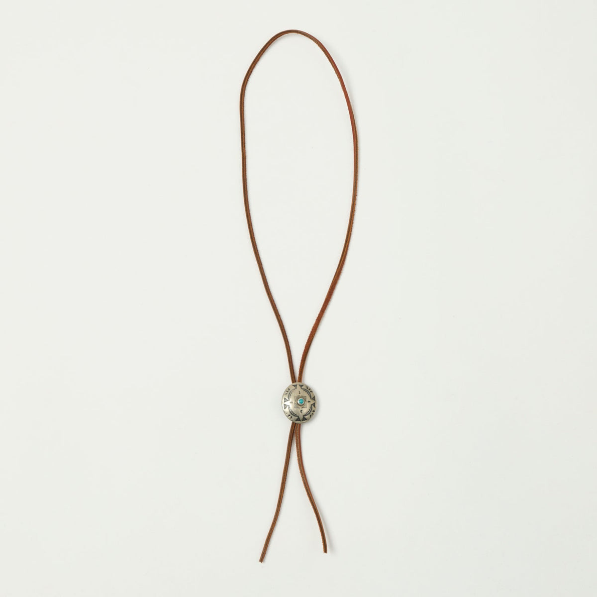 Yuketen Leather Bolo Tie w/Turquoise Concho - Brown