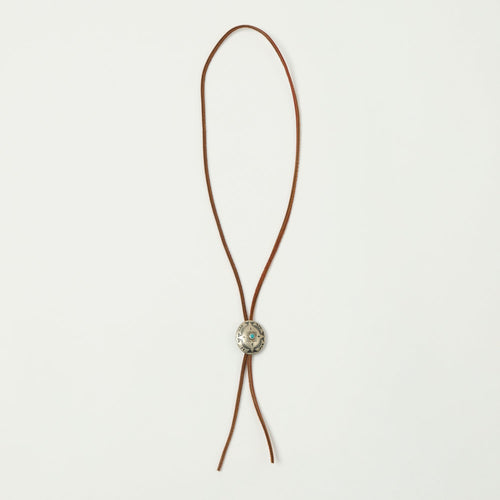 Yuketen Leather Bolo Tie w/Turquoise Concho - Brown
