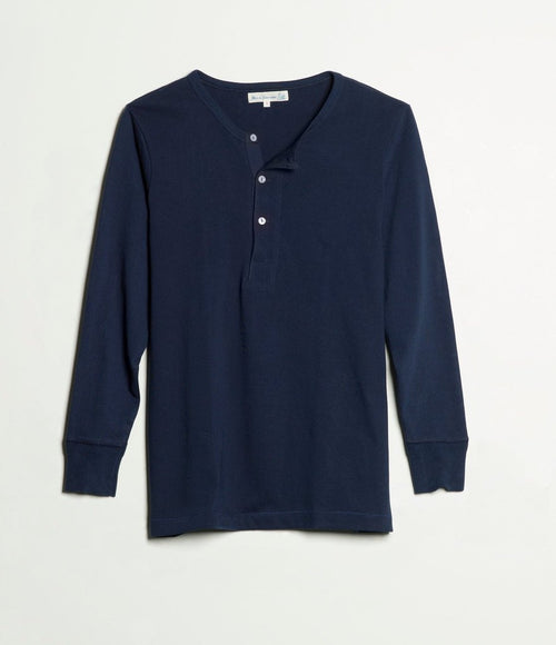 Merz b. Schwanen 'The Originals' 206 Long Sleeve Henley - Ink Blue