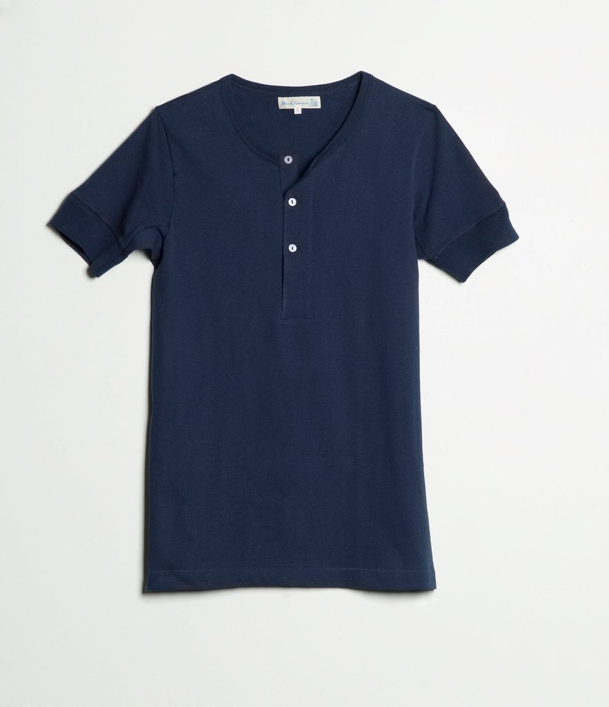 Merz b. Schwanen 'The Originals' 207 Short Sleeve Henley - Ink Blue