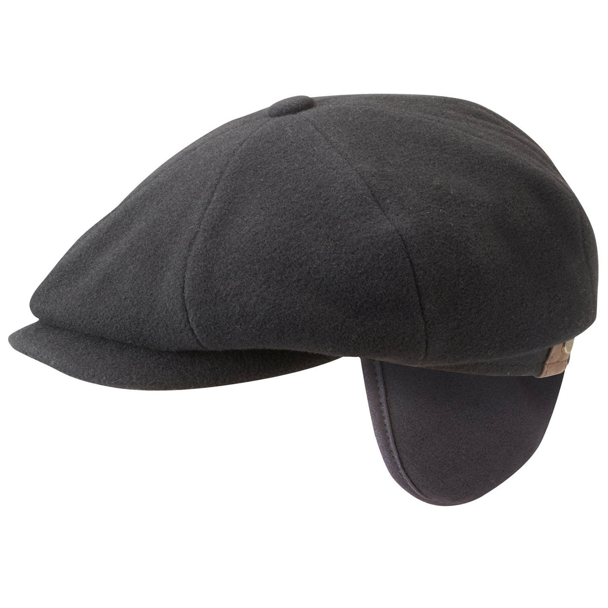 Stetson Hatteras Wool/Cashmere Earwarmer Flat Cap - Black