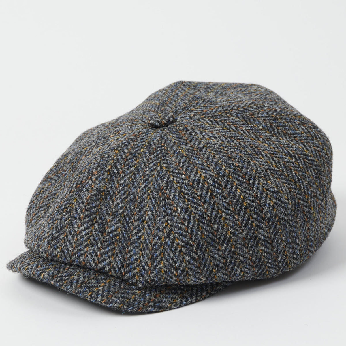 Stetson Hatteras Harris Tweed Flat Cap - Blue/Grey