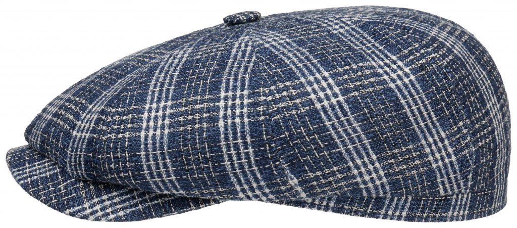 Stetson Hatteras Linen/Cotton Flat Cap - Blue Check