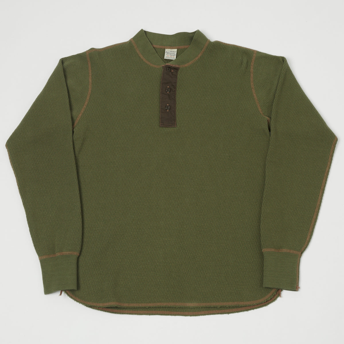 Buzz Rickson's Long Sleeve Thermal Henley - Olive
