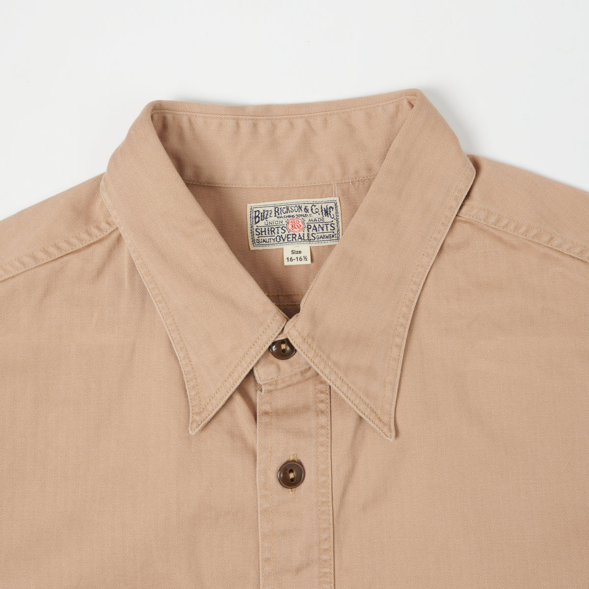 Buzz Rickson's Short Sleeve Herringbone Work Shirt - Beige