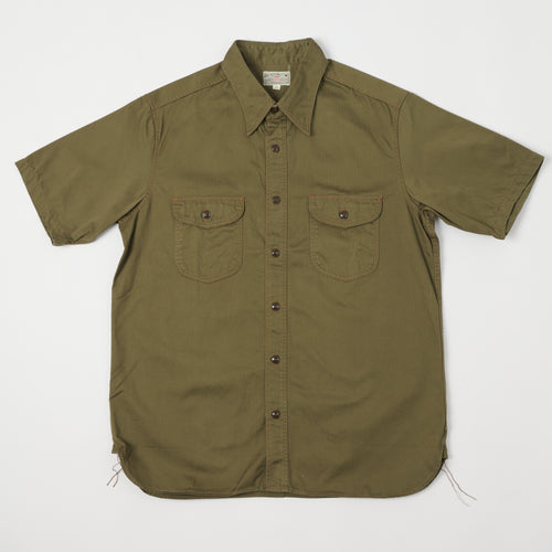 Buzz Rickson's Short Sleeve Herringbone Work Shirt - Olive