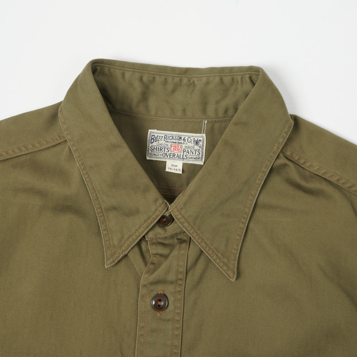 Buzz Rickson's Short Sleeve Herringbone Work Shirt - Olive