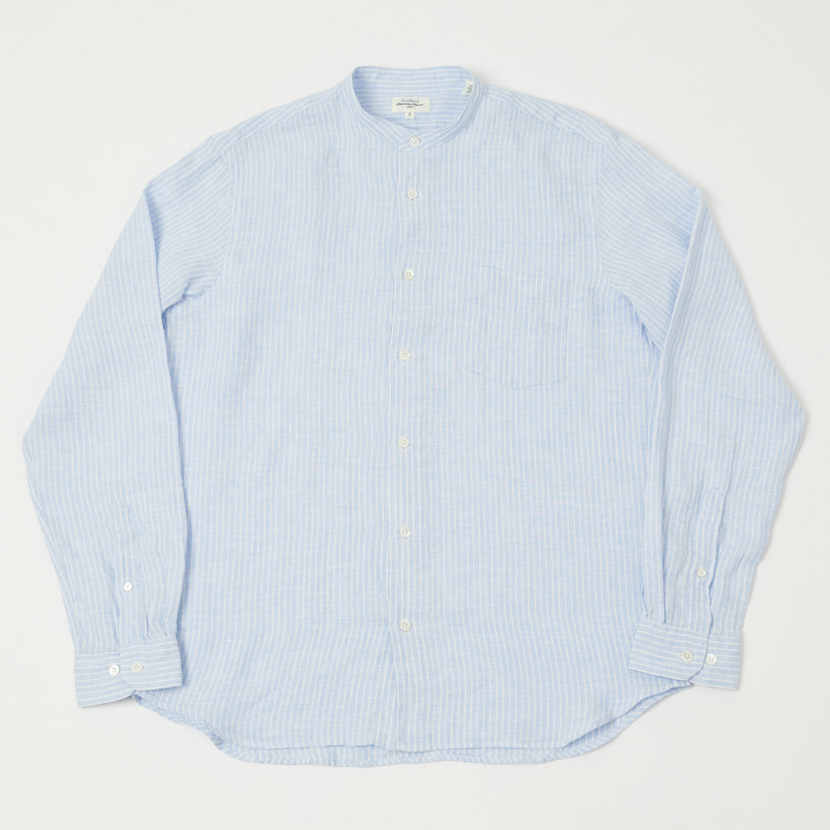 Hartford 'Premium Pat' Grandad-Collar Linen Shirt - Blue Stripe