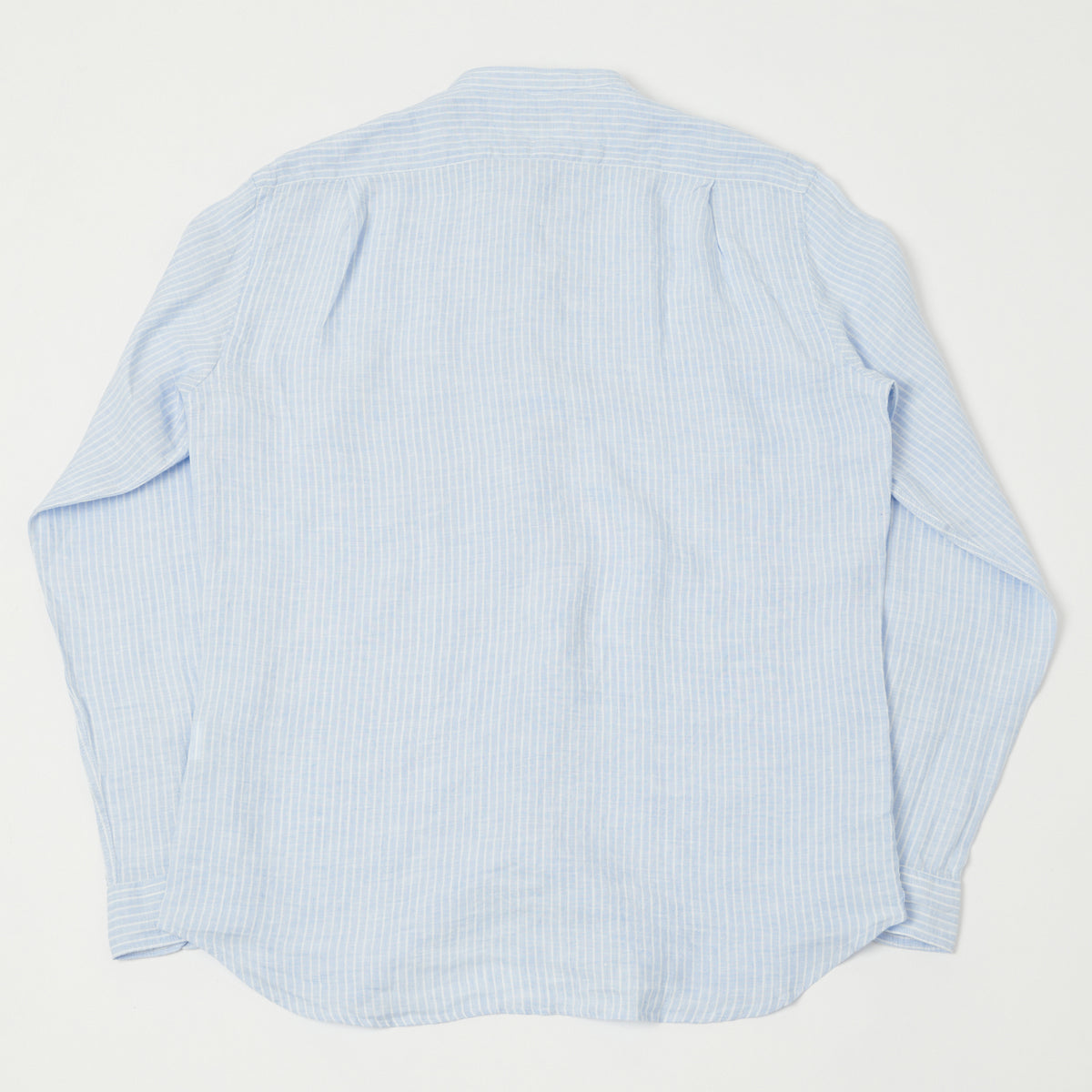 Hartford 'Premium Pat' Grandad-Collar Linen Shirt - Blue Stripe