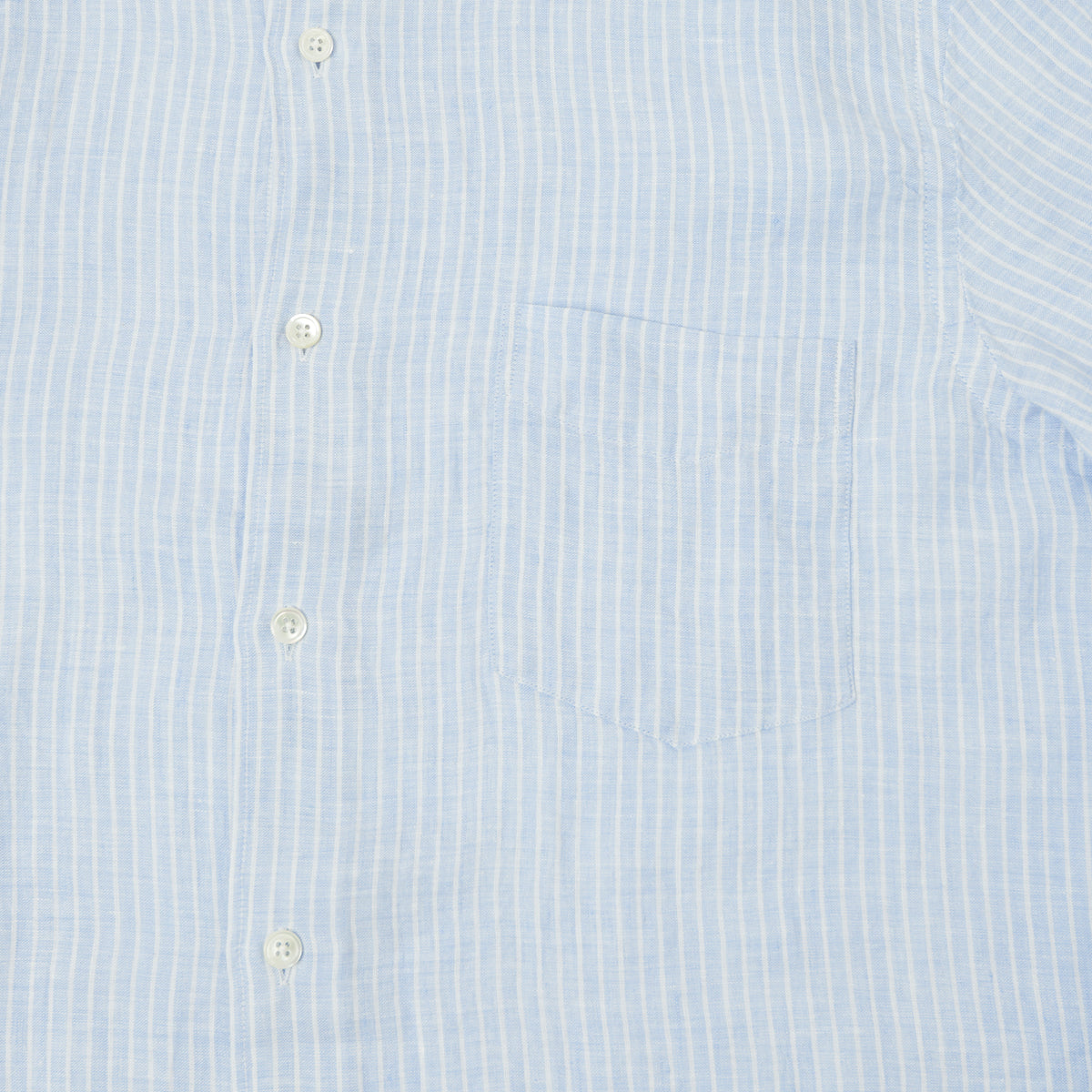 Hartford 'Premium Pat' Grandad-Collar Linen Shirt - Blue Stripe