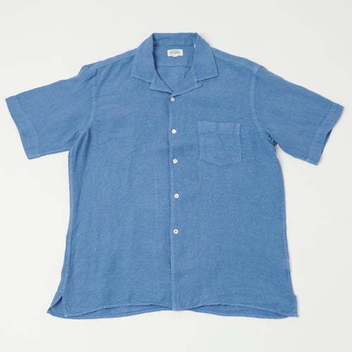 Hartford 'Palm' Camp Collar Linen Shirt - Nautic Blue