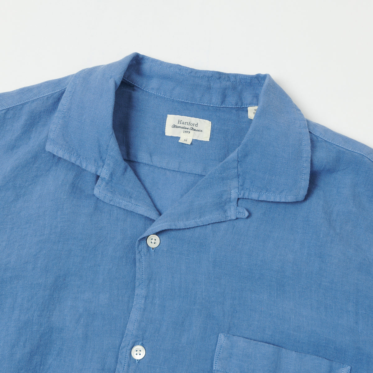 Hartford 'Palm' Camp Collar Linen Shirt - Nautic Blue