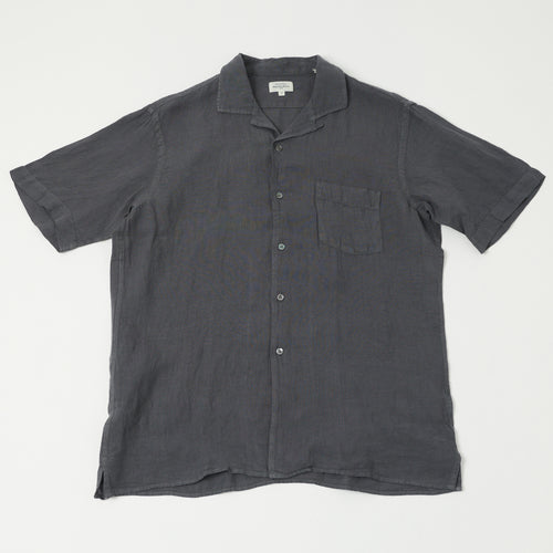 Hartford 'Palm' Camp Collar Linen Shirt - Charcoal