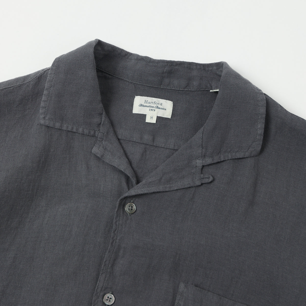 Hartford 'Palm' Camp Collar Linen Shirt - Charcoal