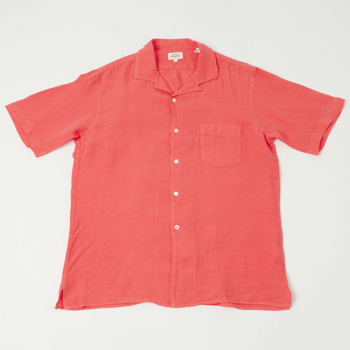 Hartford 'Palm' Camp Collar Linen Shirt - Faded Red