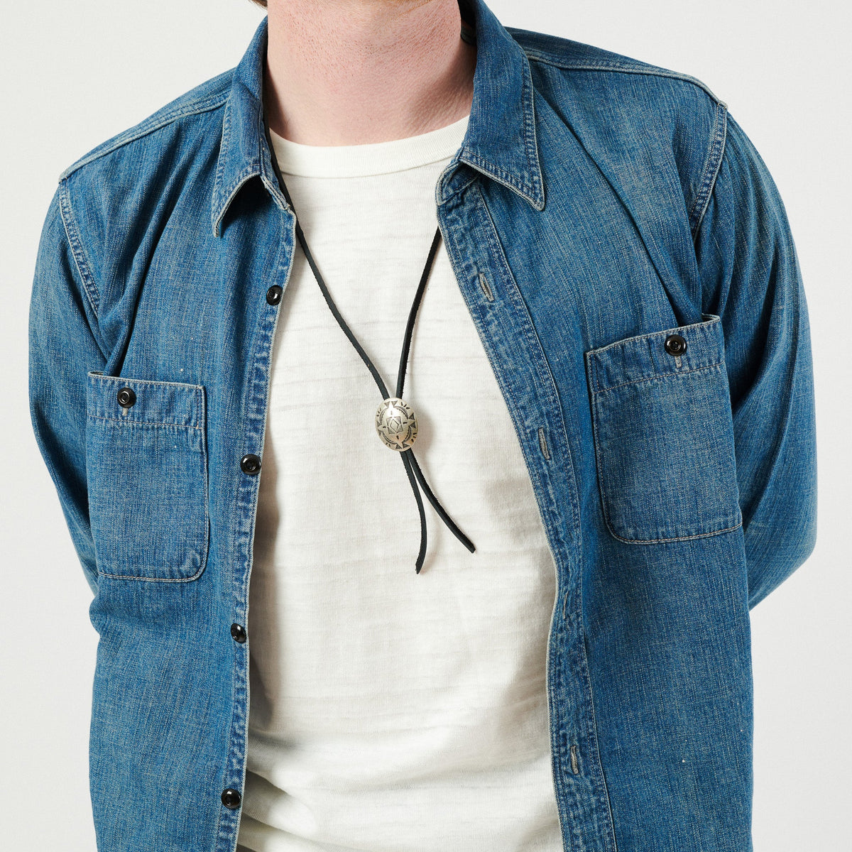 Yuketen Leather Bolo Tie w/Concho - Black